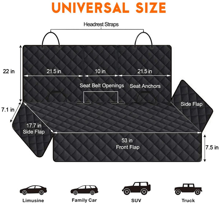 Premium Waterproof Dog Car Seat Cover - Non-Slip Back Seat Protector for Most Cars, Trucks, and SUVs with Middle Armrest Compatibility - Black